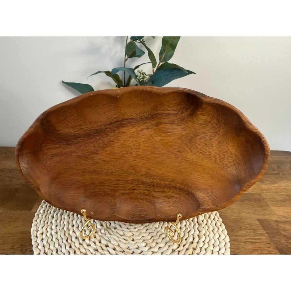 Vintage Monkey Pod Wood Tray‎ Scalloped Edge Serving Platter MCM Dining Decor